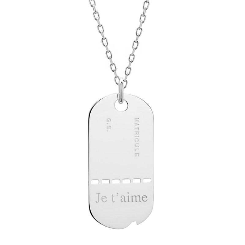 Collier GI argent 925 homme - gravure JE T'AIME