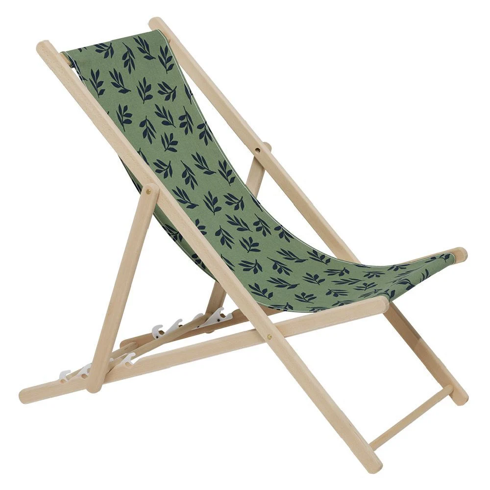 Chilienne Wodd hêtre et tissu coton vert motif olivier 96x56xH96cm