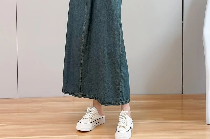 Aigan - Henley denim maxi-overhemdjurk met korte mouwen