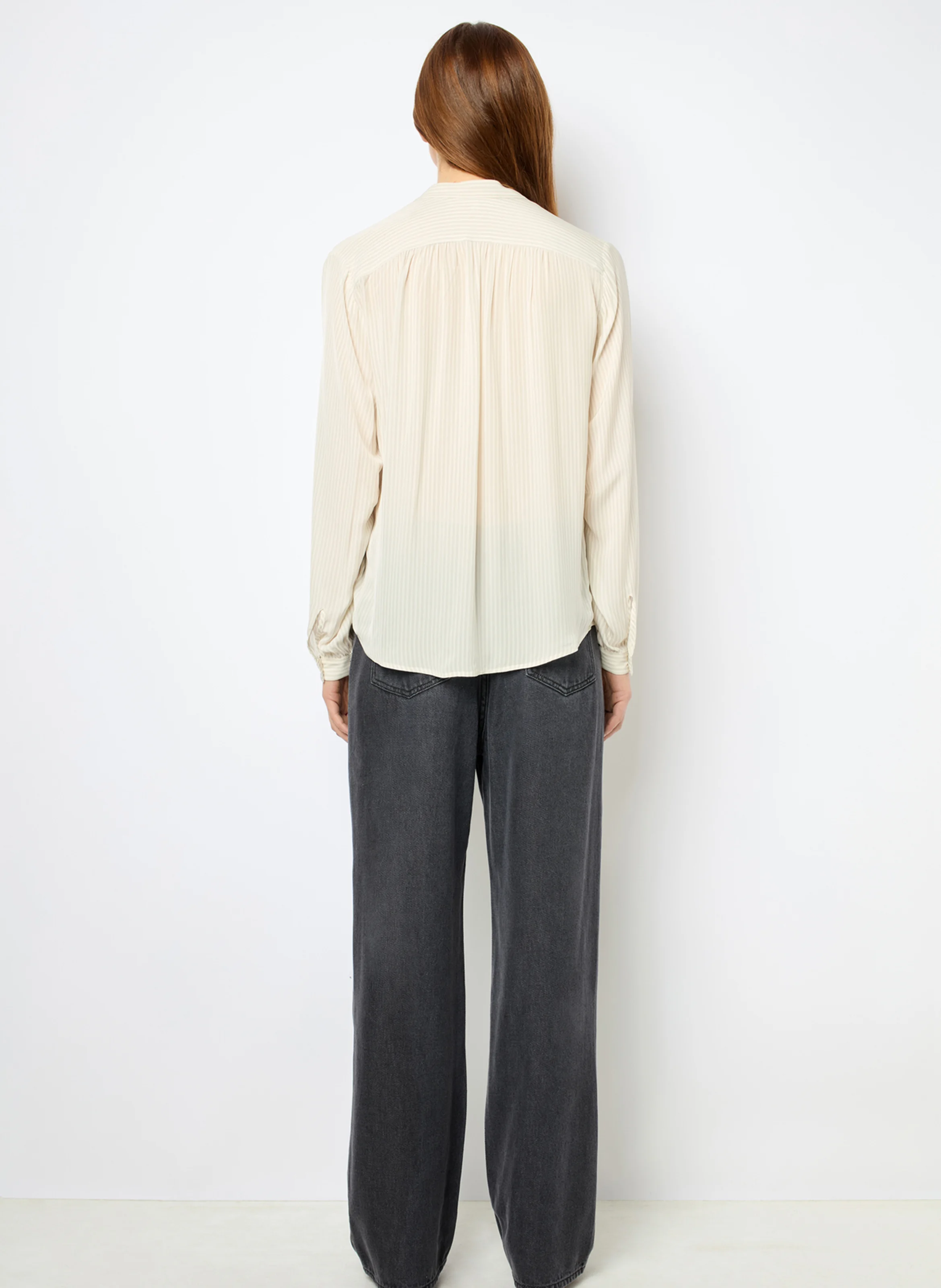AMBRE - Blouse col tunisien à rayures | Blanc