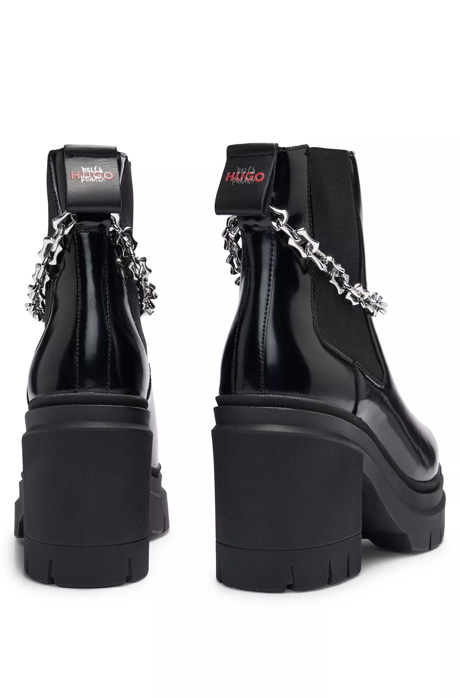 Botas Chelsea de couro HUGO Red-HUGO x Bella Poarch com detalhes.