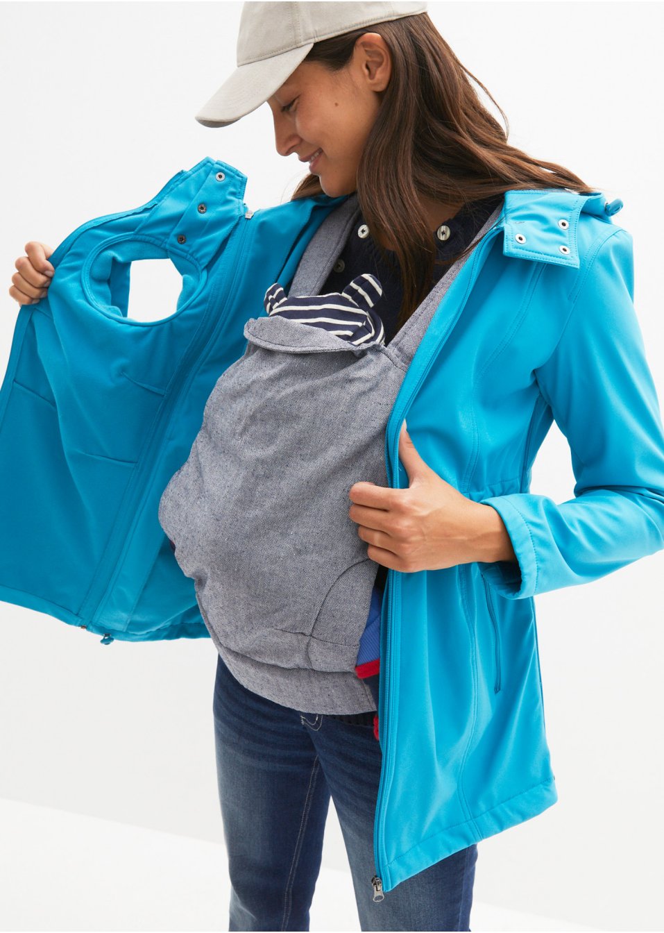 Veste softshell de grossesse et de portage, ampleur ajustable