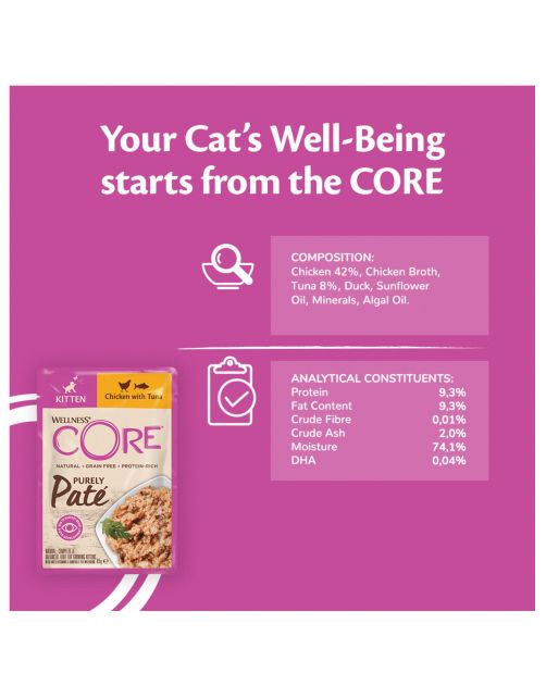 Wellness Core Purely Pate Kitten - Kattenvoer - Kip Tonijn Eend 85 g
