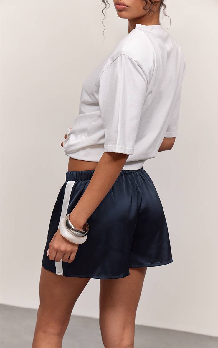 Bleu Marine Short À Détail De Bande Contrastée À La Taille