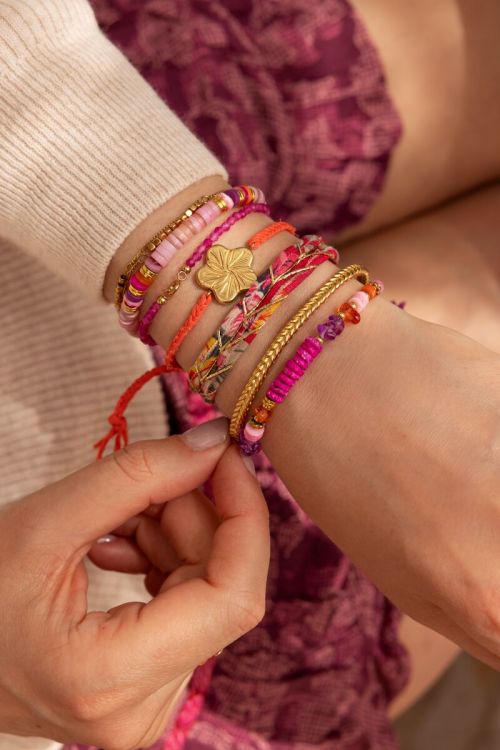 Art paarse koord armband met roze kralen