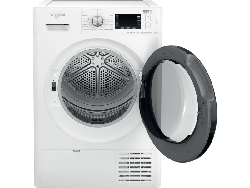 Whirlpool FFT M22 9X2B PL, Fritstående, Front-læsning, Kondensering, Sort, Hvid, Knapper, Dreje, Berøring, Højre