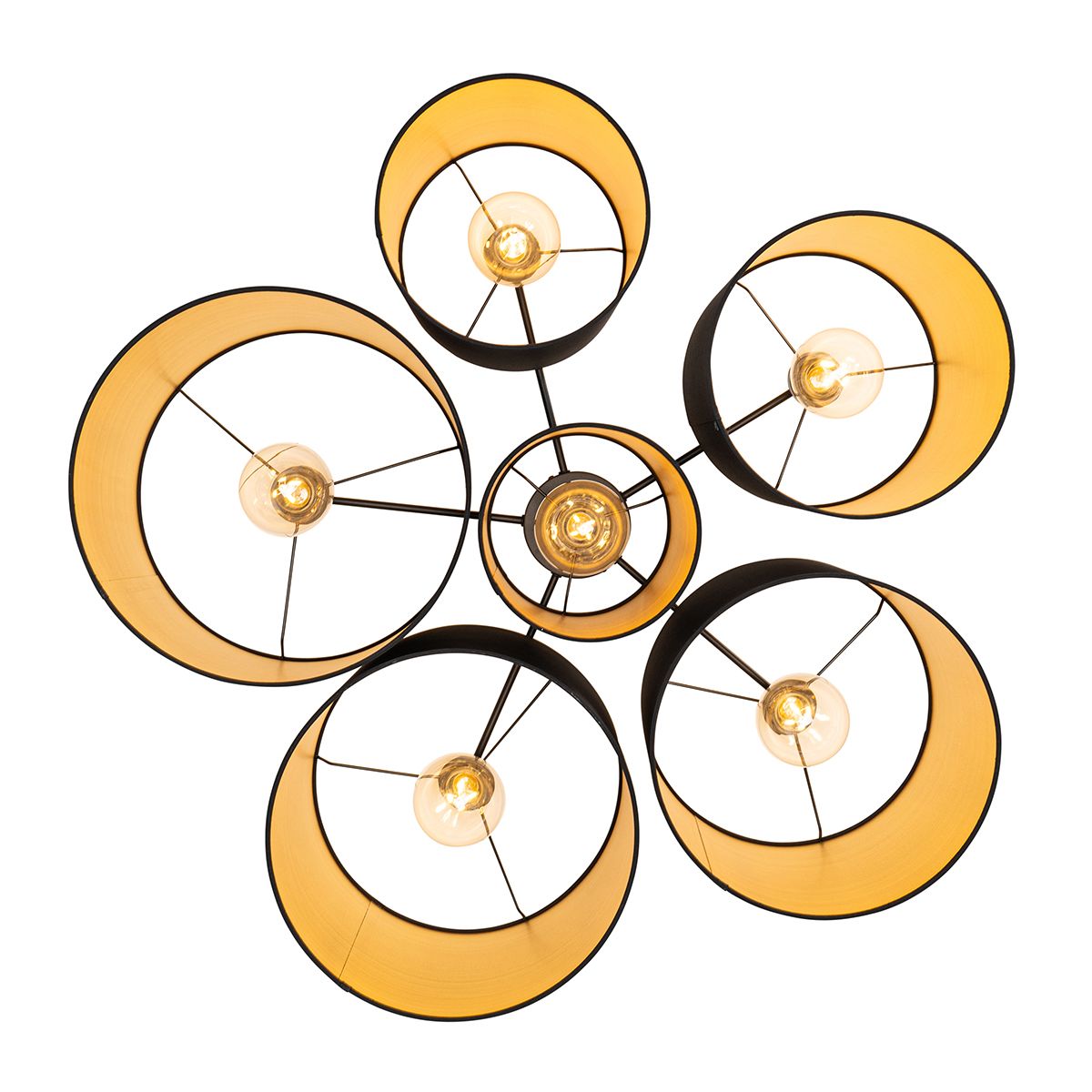 Plafondlamp zwart met gouden binnenkant 6-lichts - Multidrum