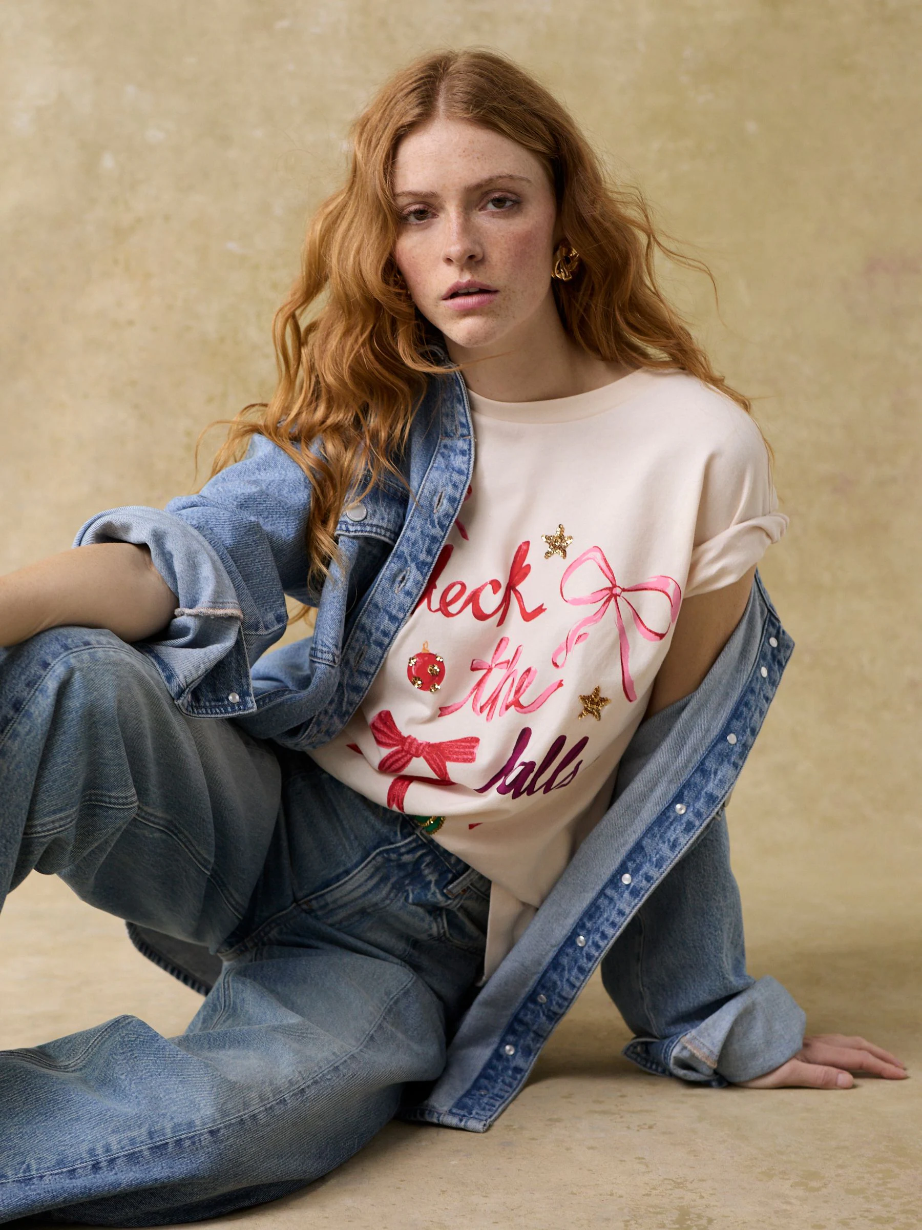 Ecru - Kerst-T-shirt met korte mouwen van 100% katoen