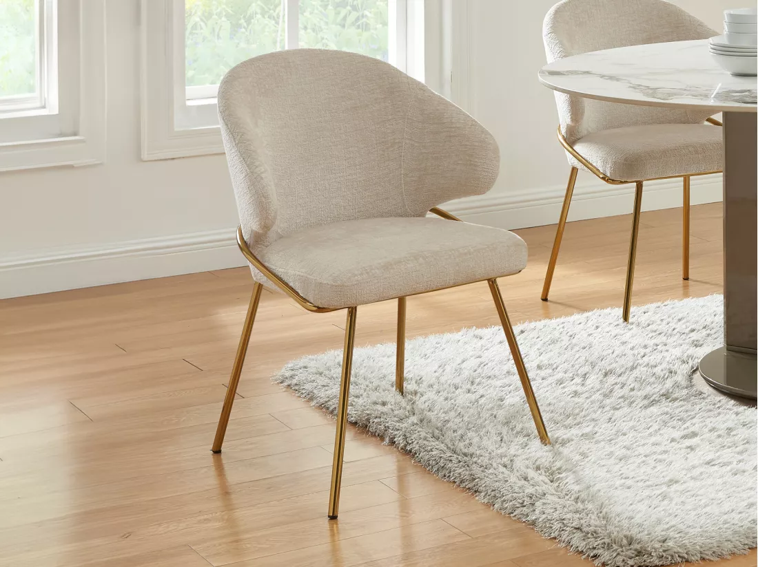 Lot de 6 chaises en tissu et métal doré - Beige - LUXIVA de Pascal Morabito