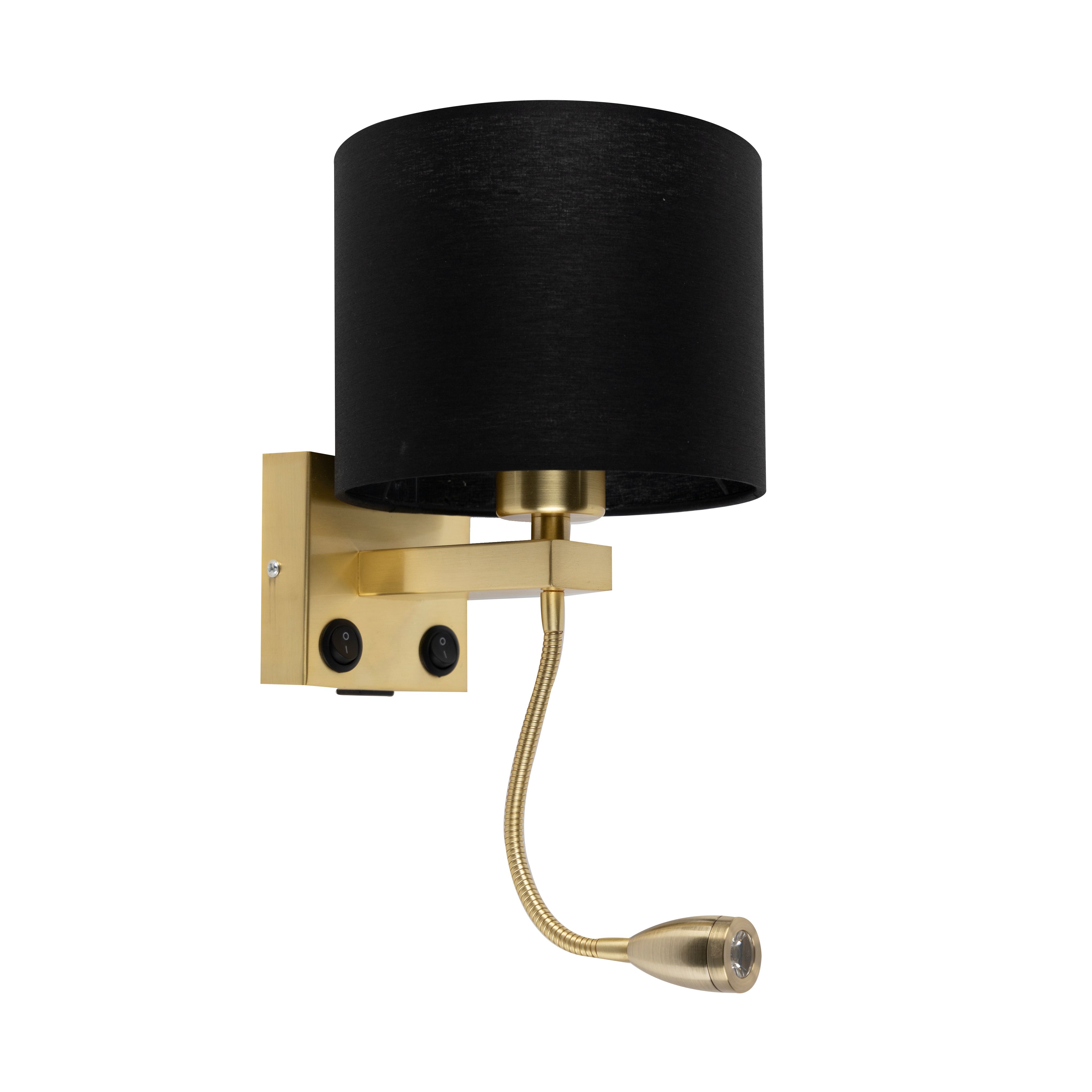 Art deco wandlamp goud met USB en zwarte kap - Brescia