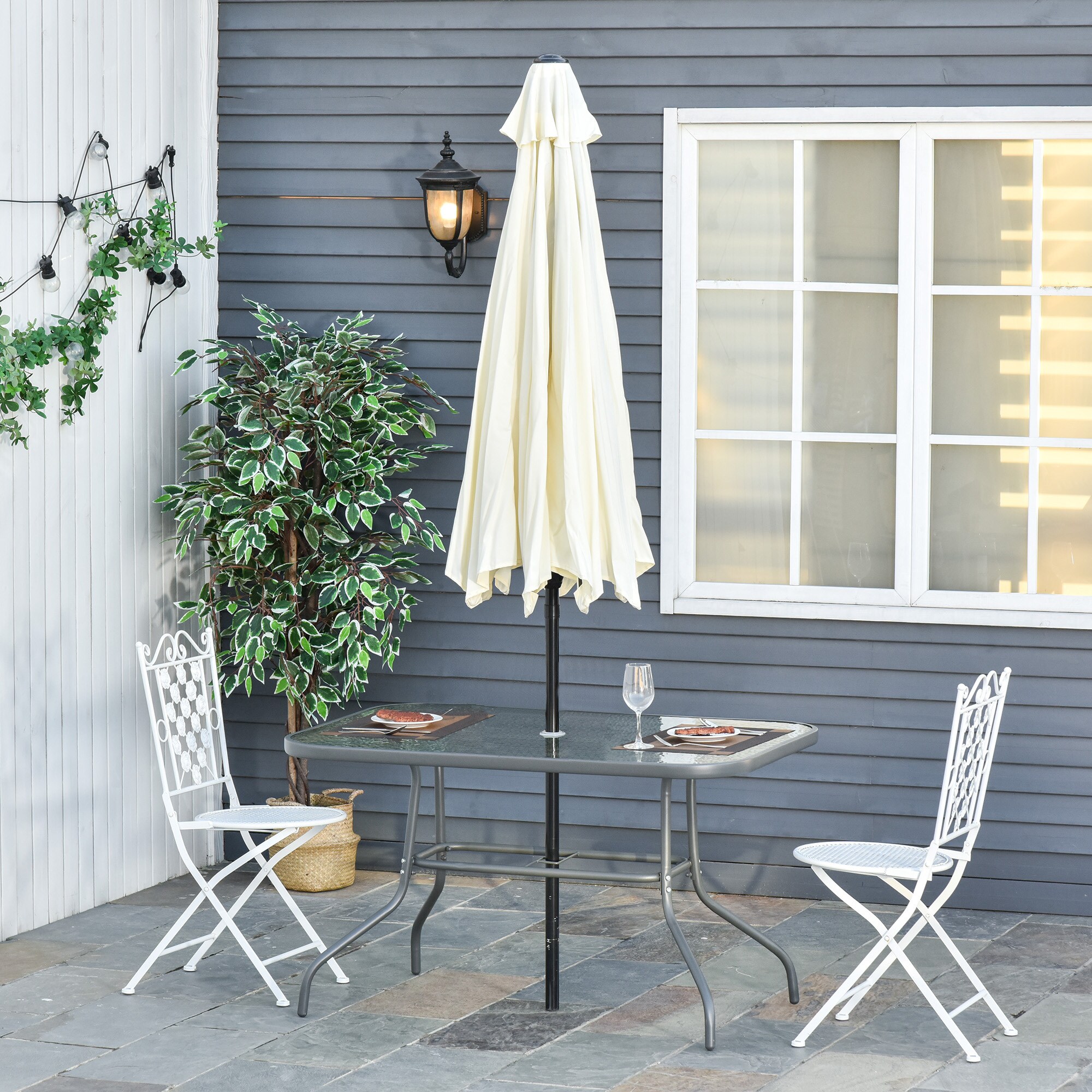 Outsunny Gartentisch mit Schirmloch carbongrau 120 x 80 x 70 cm (LxBxH)