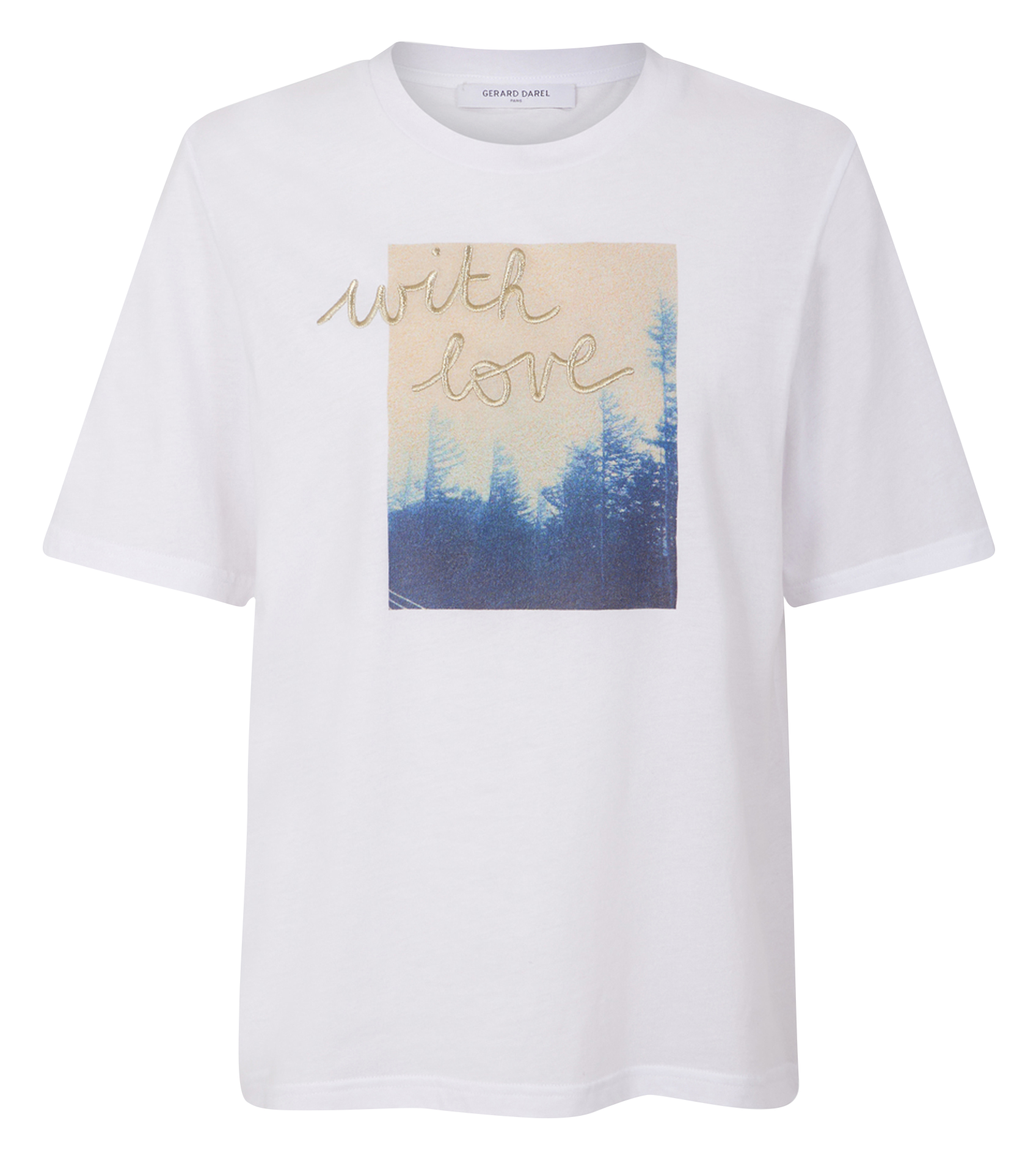 AMBRE - Tee-shirt col rond droit en coton sérigraphié | Blanc