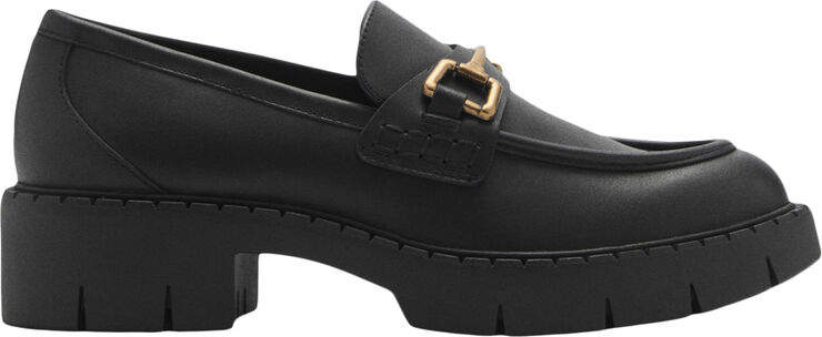 MANGO Leather moccasins with metallic det Black
