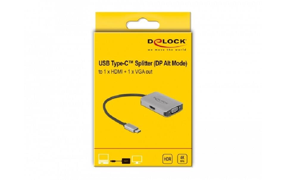 2-Port Signalsplitter USB Typ-C zu HDMI/VGADelock USB Type-C Splitter (DP Alt Mode) > 1 x HDMI + 1 x VGA out