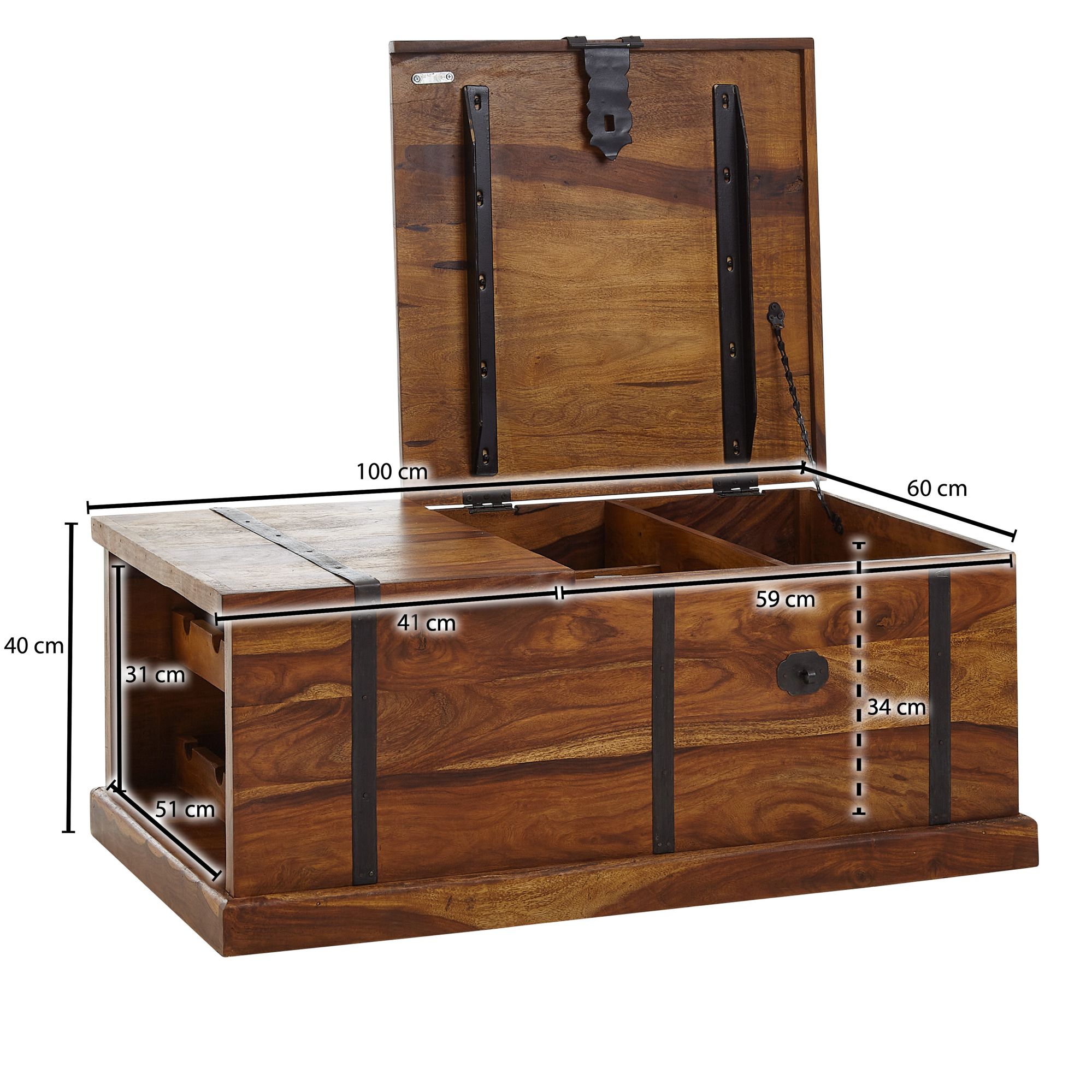 Couchtisch FineBuy Truhentisch 100x60x40 cm Massivholz Tisch Wohnzimmer Modern
