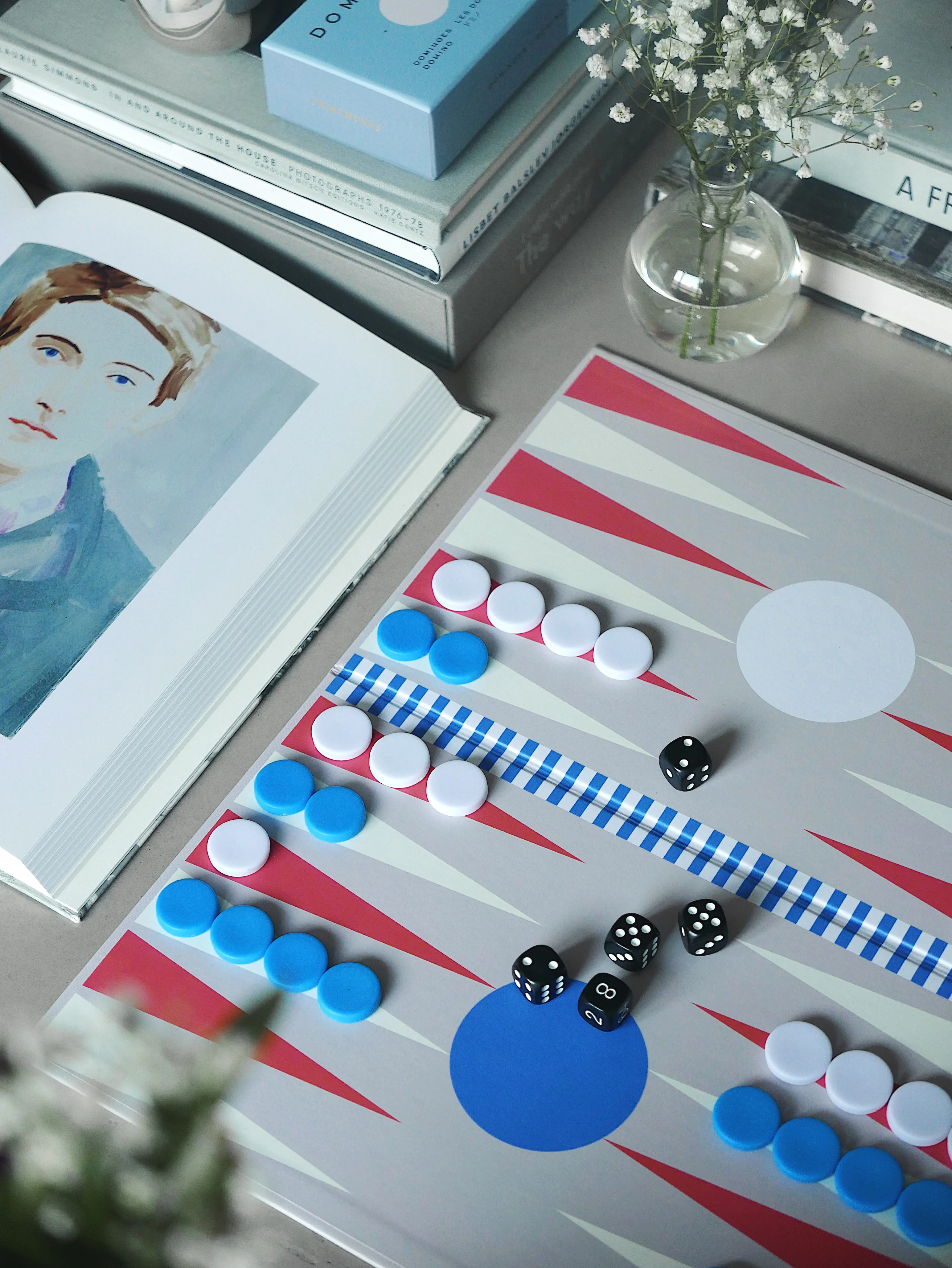 Printworks  Backgammon, spil - rød, hvid, blå