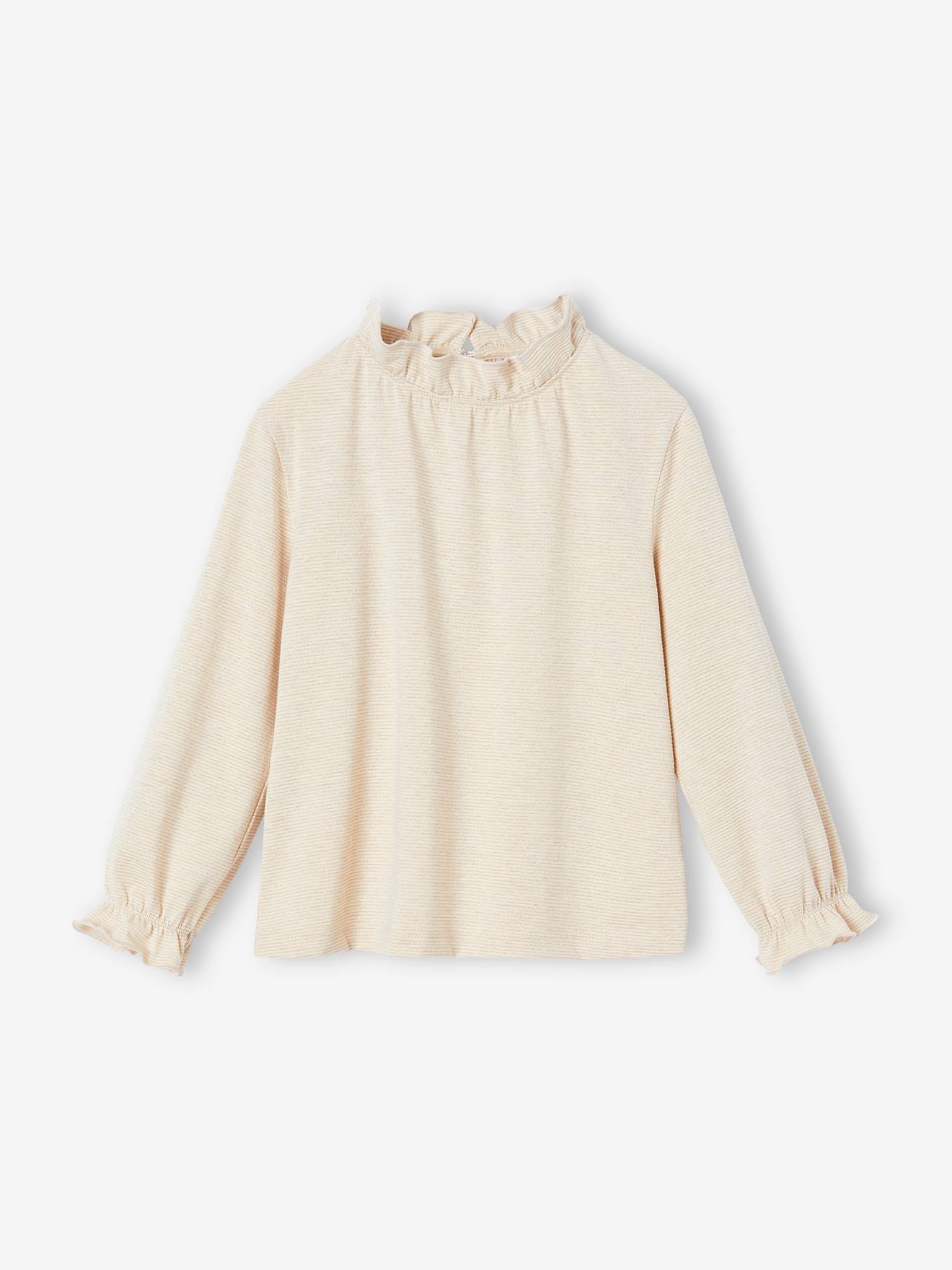 Camiseta listrada bege brilhante para meninas