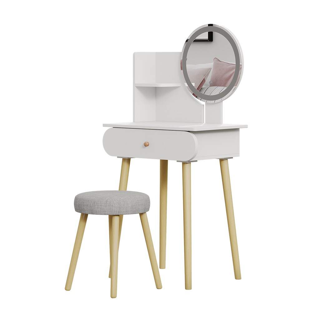 Vicco Schminktisch Edda LED-Spiegel Hocker 60 x 76 cm Weiß Frisiertisch modern