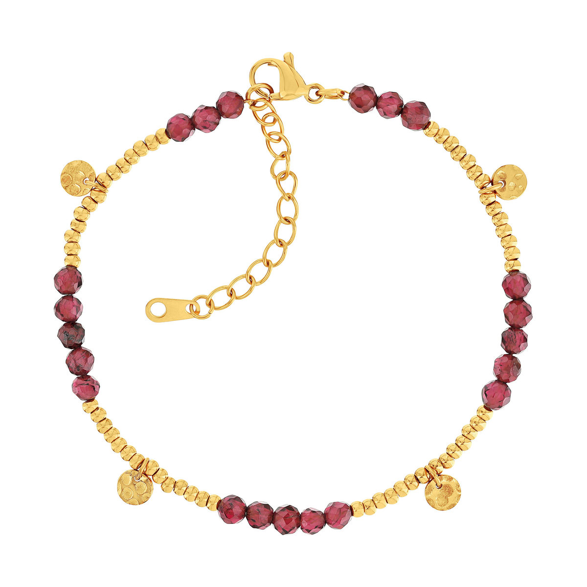 Bracelet acier doré grenats 20 cm
