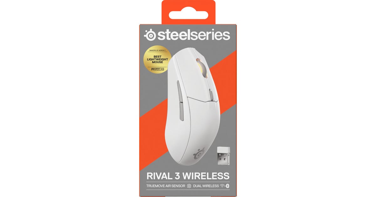 SteelSeriesRival 3 Wireless Gen 2 gaming muis  (Wit, 18.000 dpi, RGB, 2.4GHz / Bluetooth 5.0)