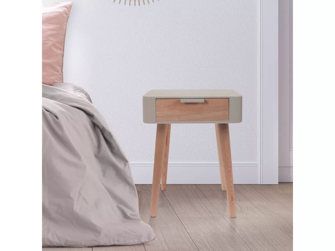 Chevet 1 Tiroir En Bois Taupe