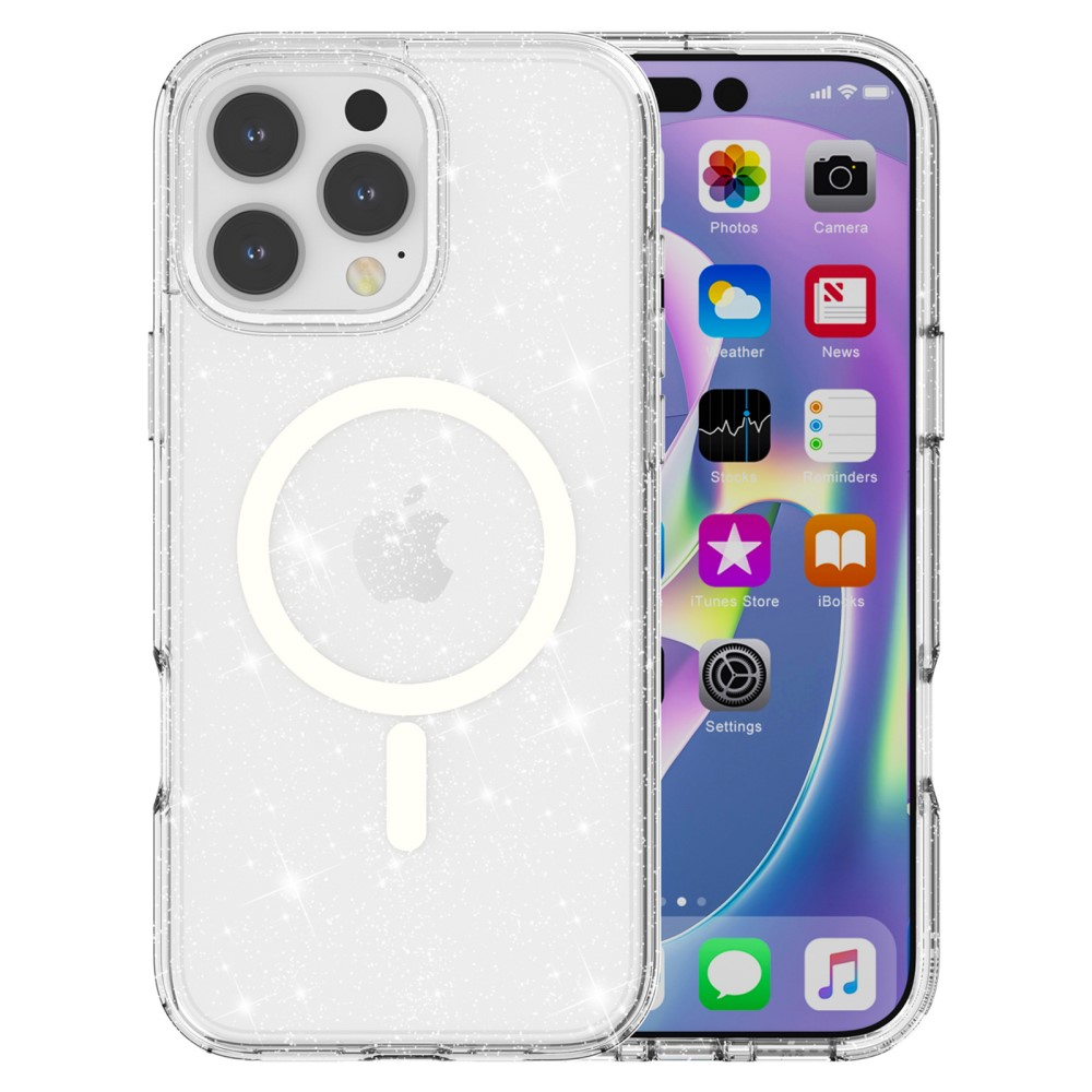 iPhone 16 Pro Max MagSafe Hybrid Hardcase Schutzhülle im Glitzer Design - Silber / Transparent