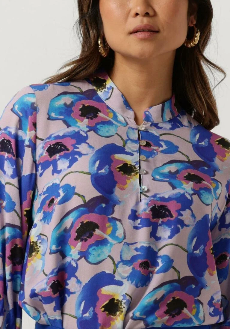 JANSEN AMSTERDAM blauwe jansen amsterdam blouse pf126 printed 3/4 raglan sleeve top
