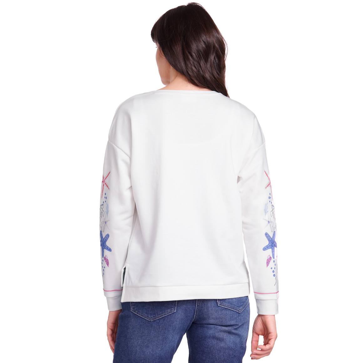 Gina Benotti Damen Sweatshirt mit Stickerei weiss