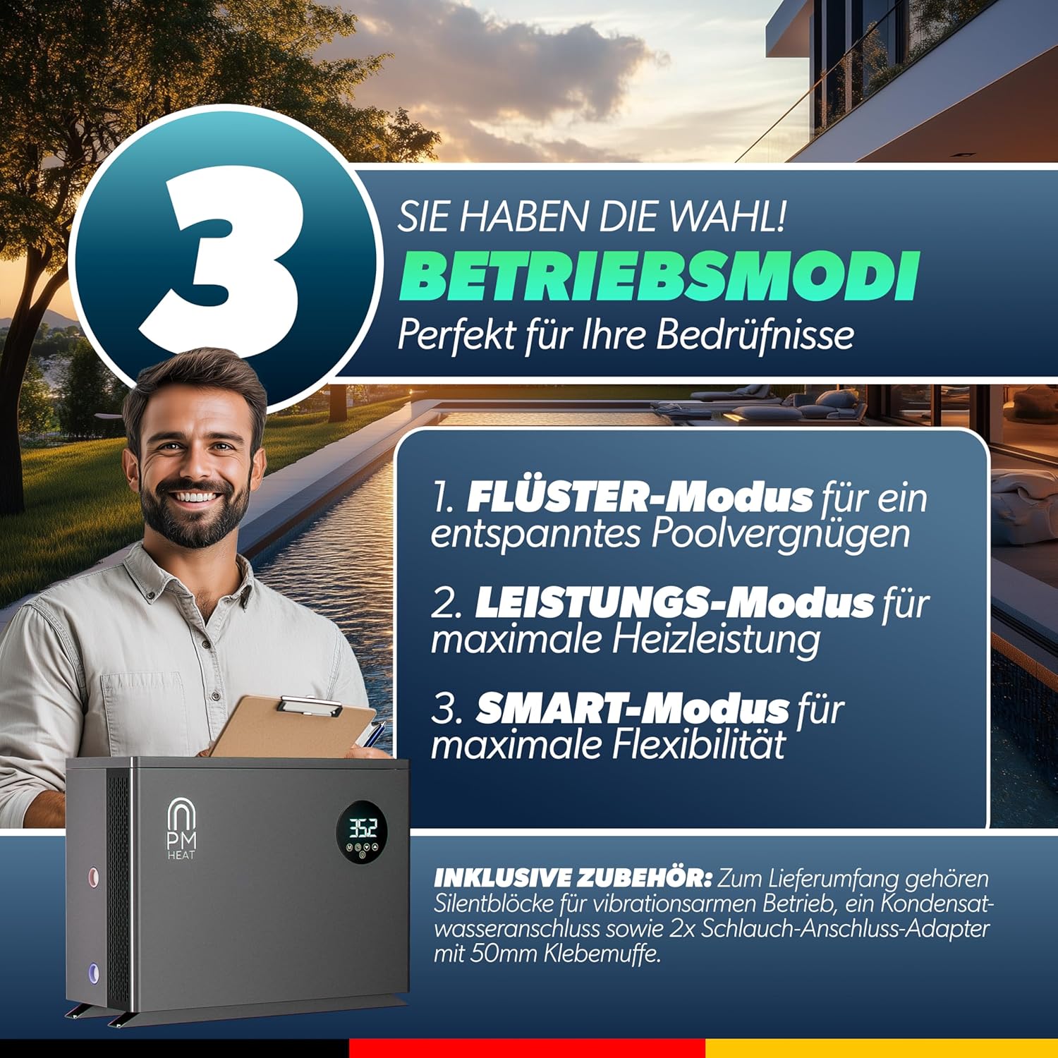 poolomio® Wärmepumpe Pool 50-80m³ | Effiziente Full Inverter Wärmepumpe Invermo 14 kW mit Smarter App-Steuerung | Ultra leise Poolheizung mit Smarter App-Steuerung (14.000 Watt, COP 15)