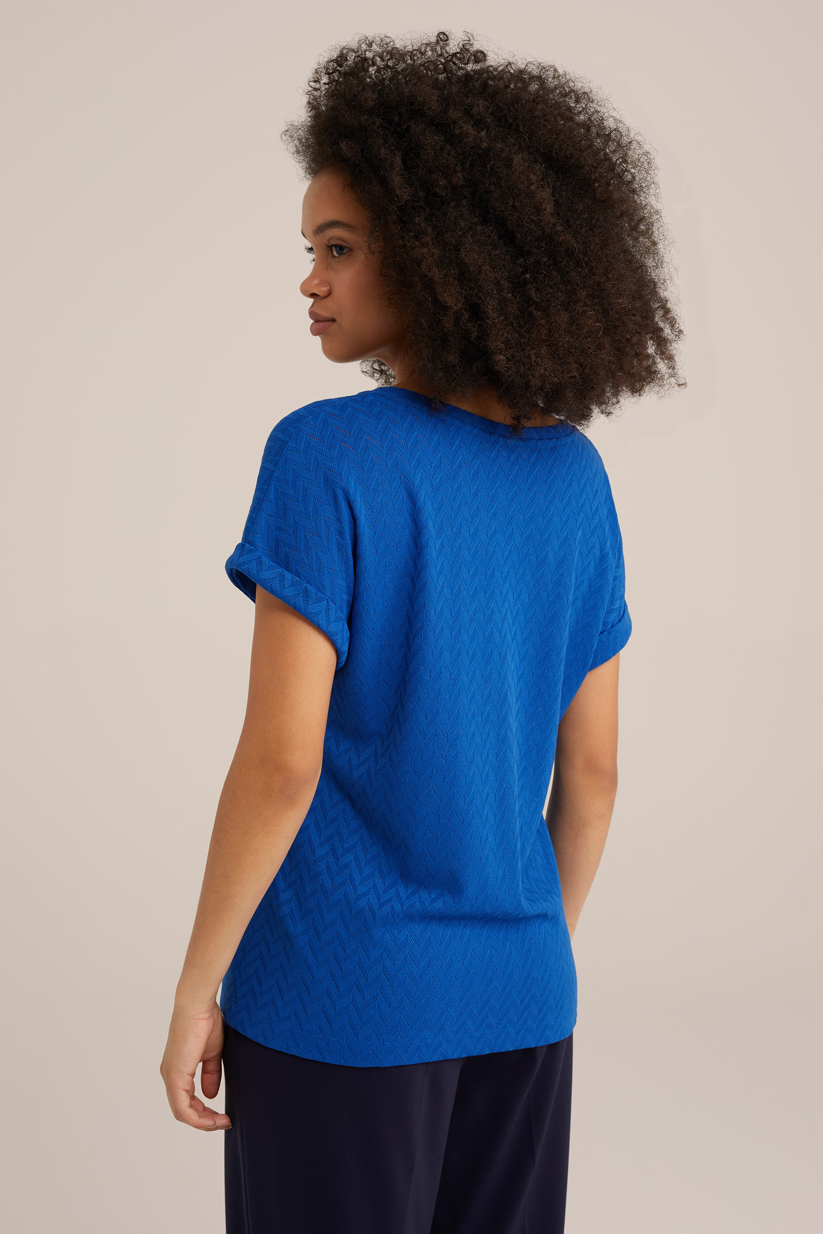 T-shirt met opengewerkt dessin WE Fashion Kobaltblauw