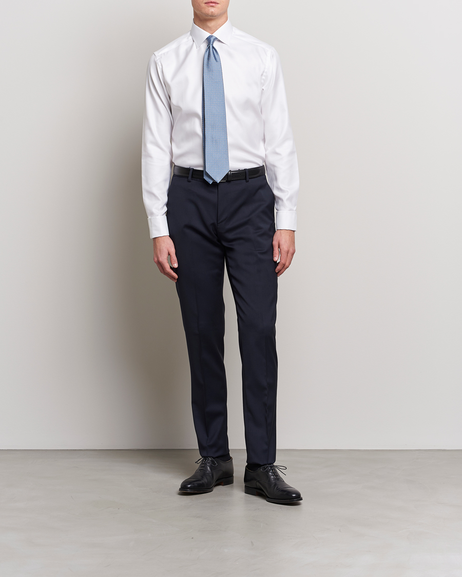 Eton Slim Fit Twill Double Cuff Shirt White