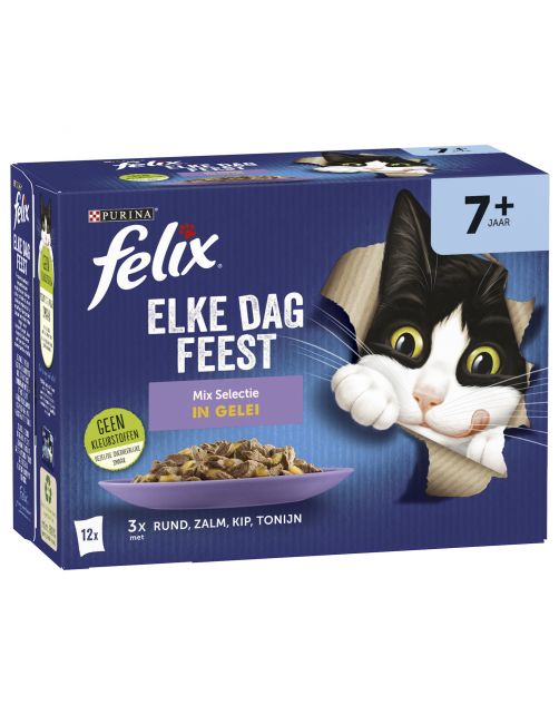 Felix Multipack Elke Dag Feest Mix Selectie In Gelei 7+ Senior - Kattenvoer - Rund Kip Tonijn 12x85 g