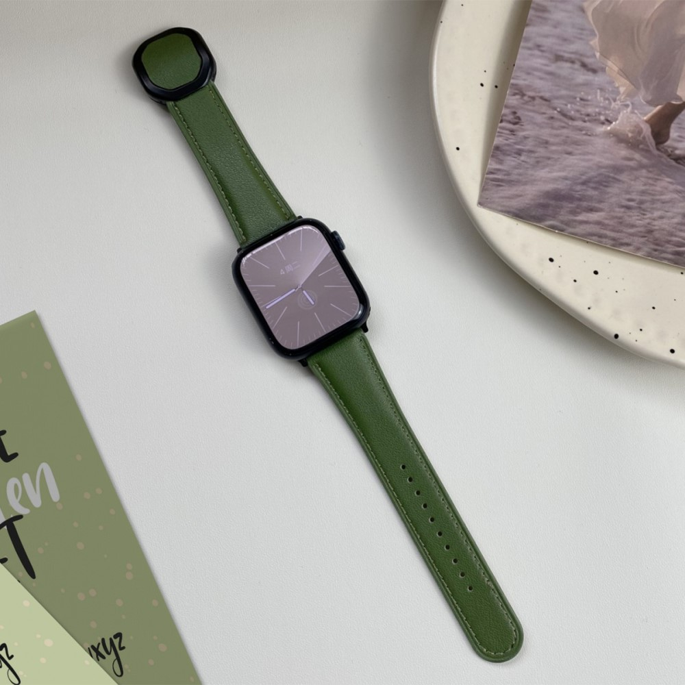 Apple Watch (49/46/45/44 mm) Echtleder Armband mit Magnet-Verschluss (Gelenkumfang: 170-220mm) - Grün / Braun