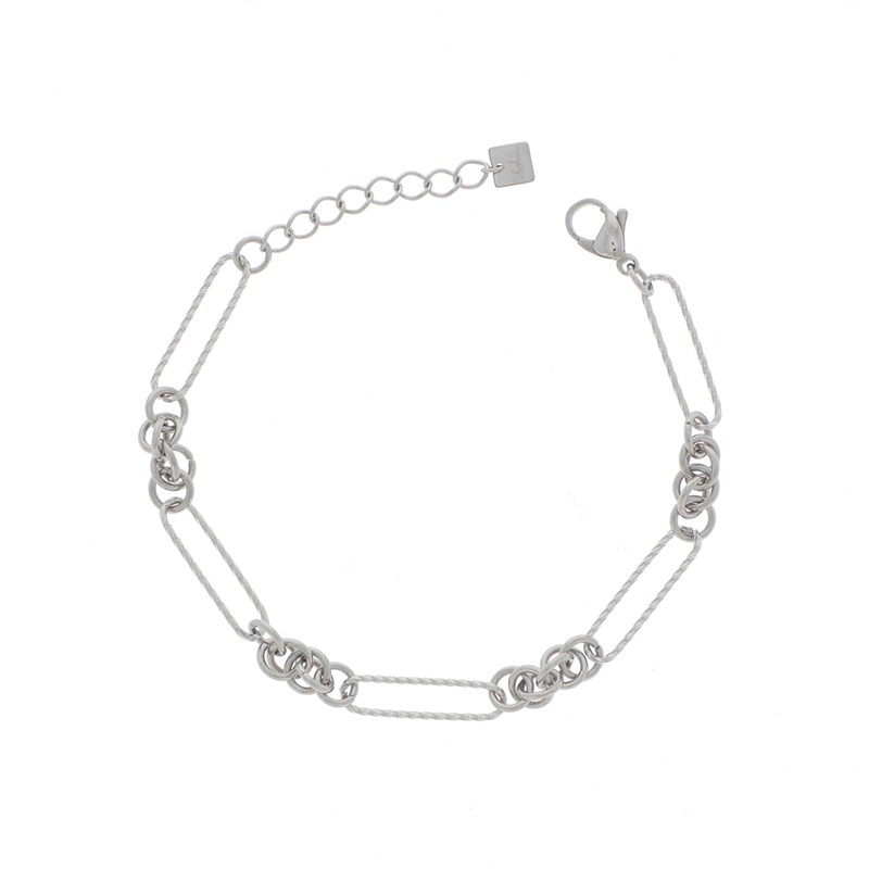 Bracelet en acier maille argentée, chaînette réglable
