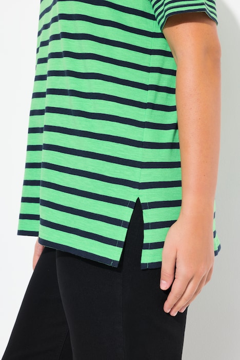 Shirt, Ringelmix, A-Linie, V-Ausschnitt, Halbarm
