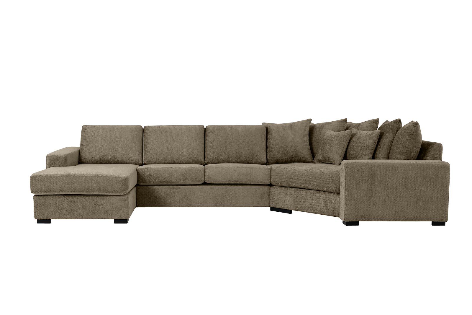 Modern Living U-sofa Sjeselong venstre med 2-seter og cosy corner høyre.Tekstil Movie 13/1 Light Khaki med Arm A og ben 2 sortbeiset eik.