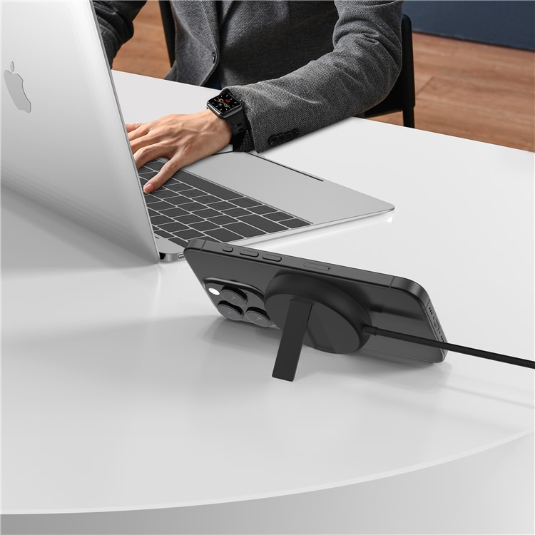 (1.5m) 15W Qi2 USB C auf MagSafe Ladegerät Magnetischer Wireless Charger mit Kickstand - Schwarz