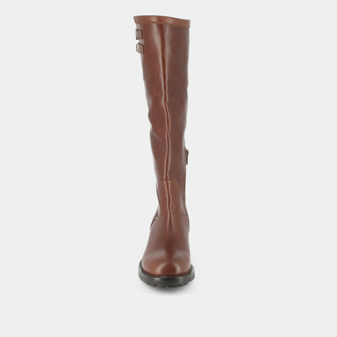 Bottes à semelles crantées  en cuir gras cognac