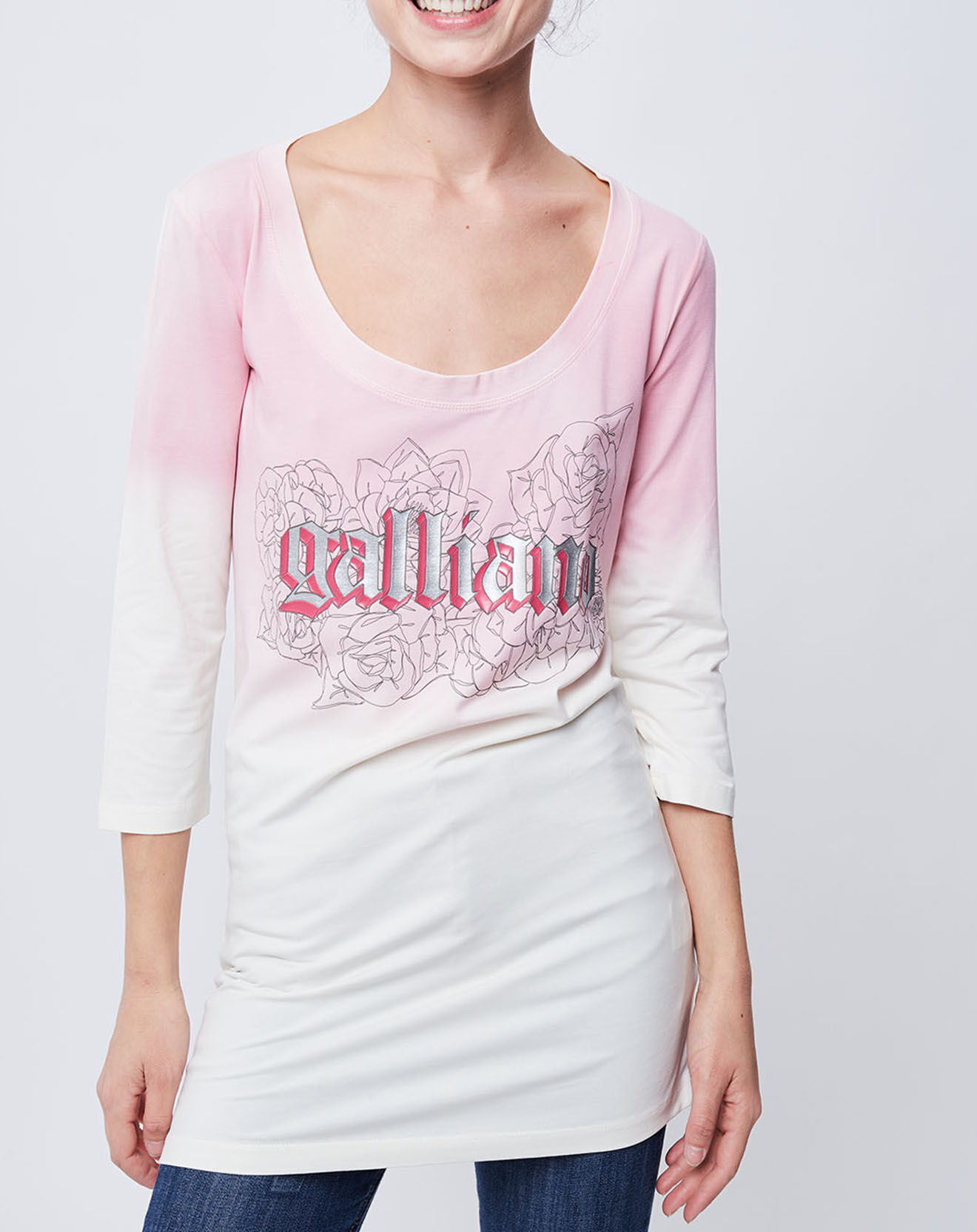 John Galliano T-Shirt imprimé rose/écru