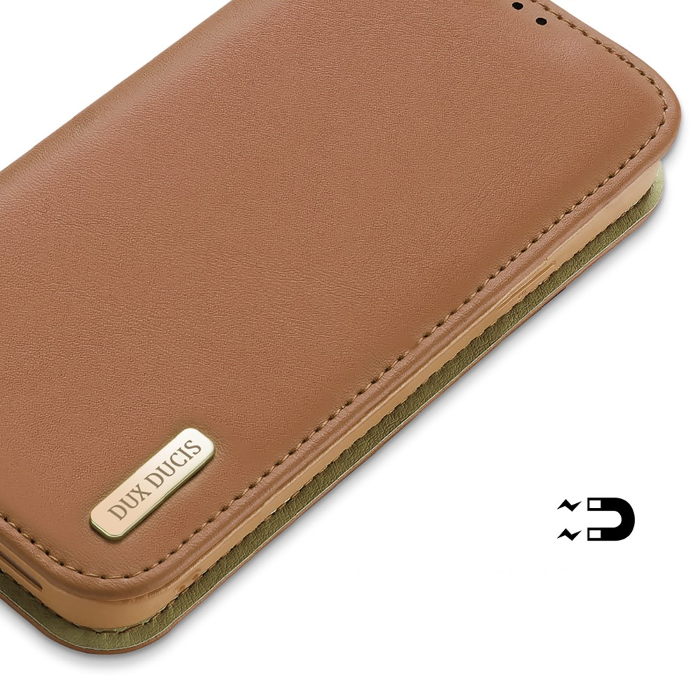 iPhone 15 Flip Wallet Cover Echtleder Tasche (RFID Schutz) - Braun