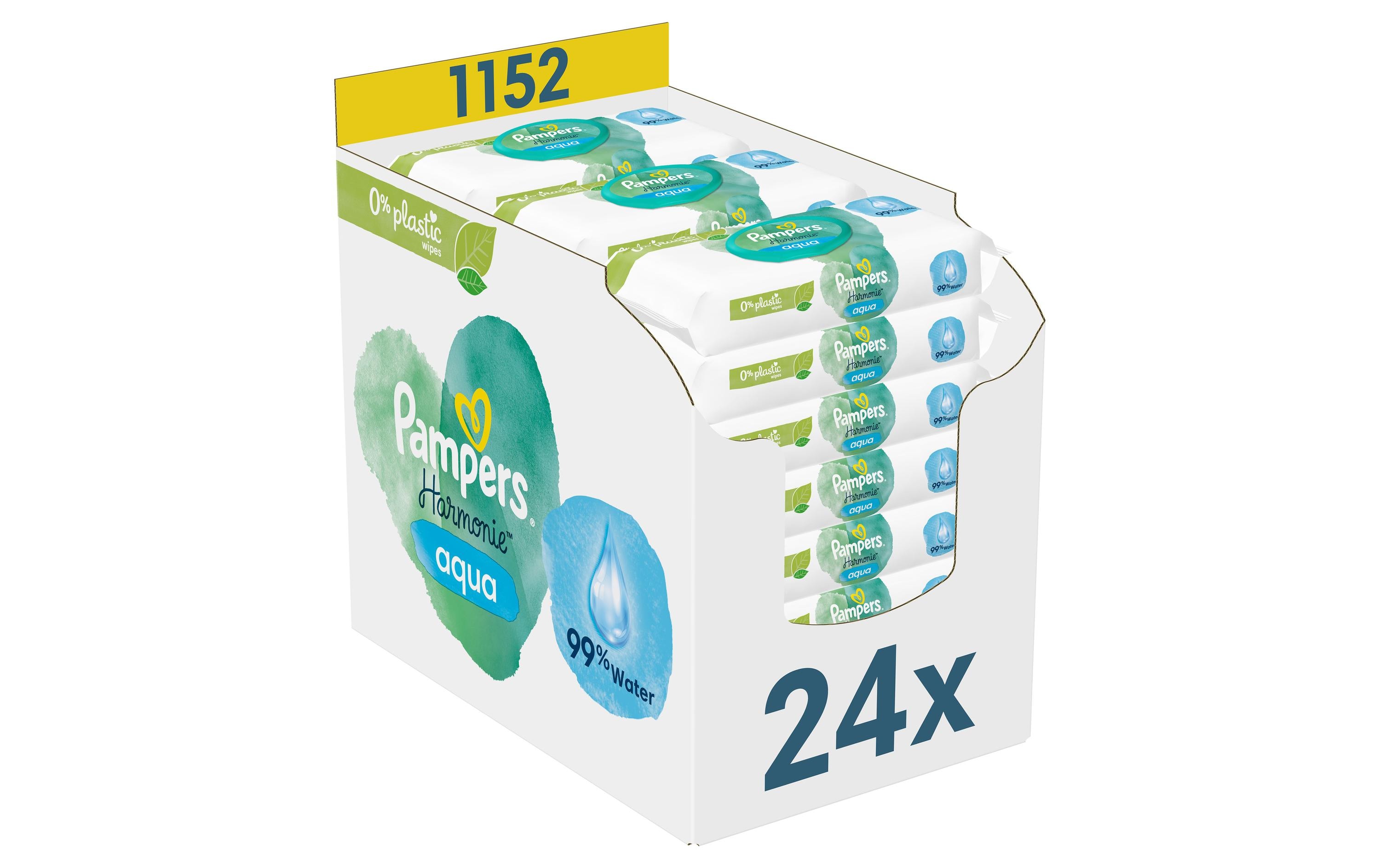 Feuchttücher Harmonie Aqua Giga Pack 24 x 48 Stk.Für eine sanfte Reinigung von Gesicht, Hand oder Po Ihres Babys