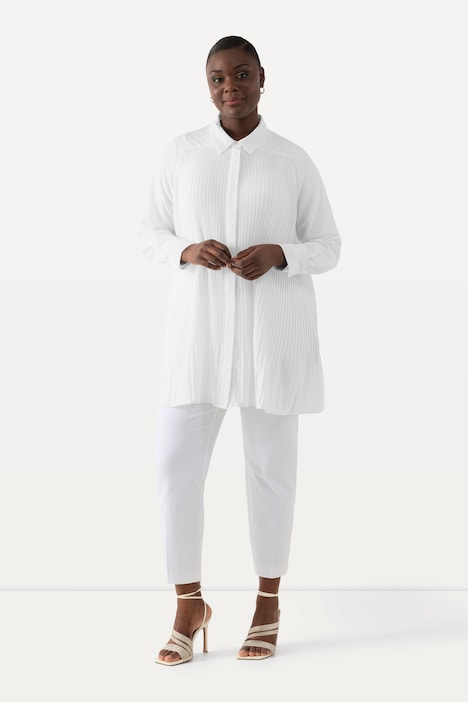 Bluse, Plissee, A-Linie, Hemdkragen, Langarm