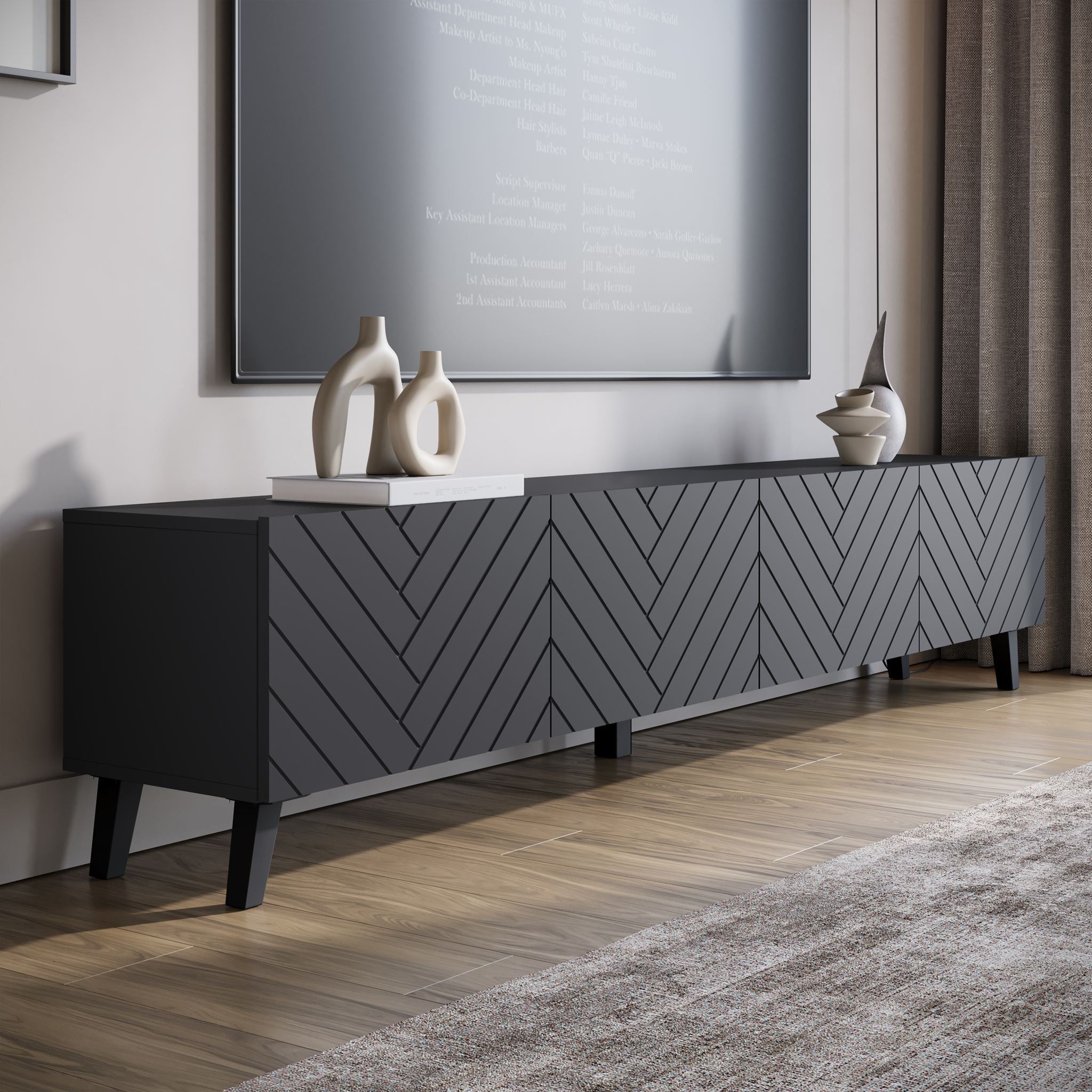 Meubella - TV-Meubel Pulse - Zwart - 190 cm