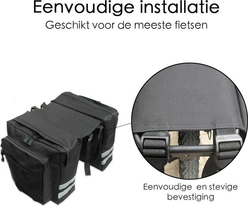 Fietstas - Zwart - Dubbele Fietstas - Medium Formaat - 2 Opbergzakken - Eenvoudige Installatie