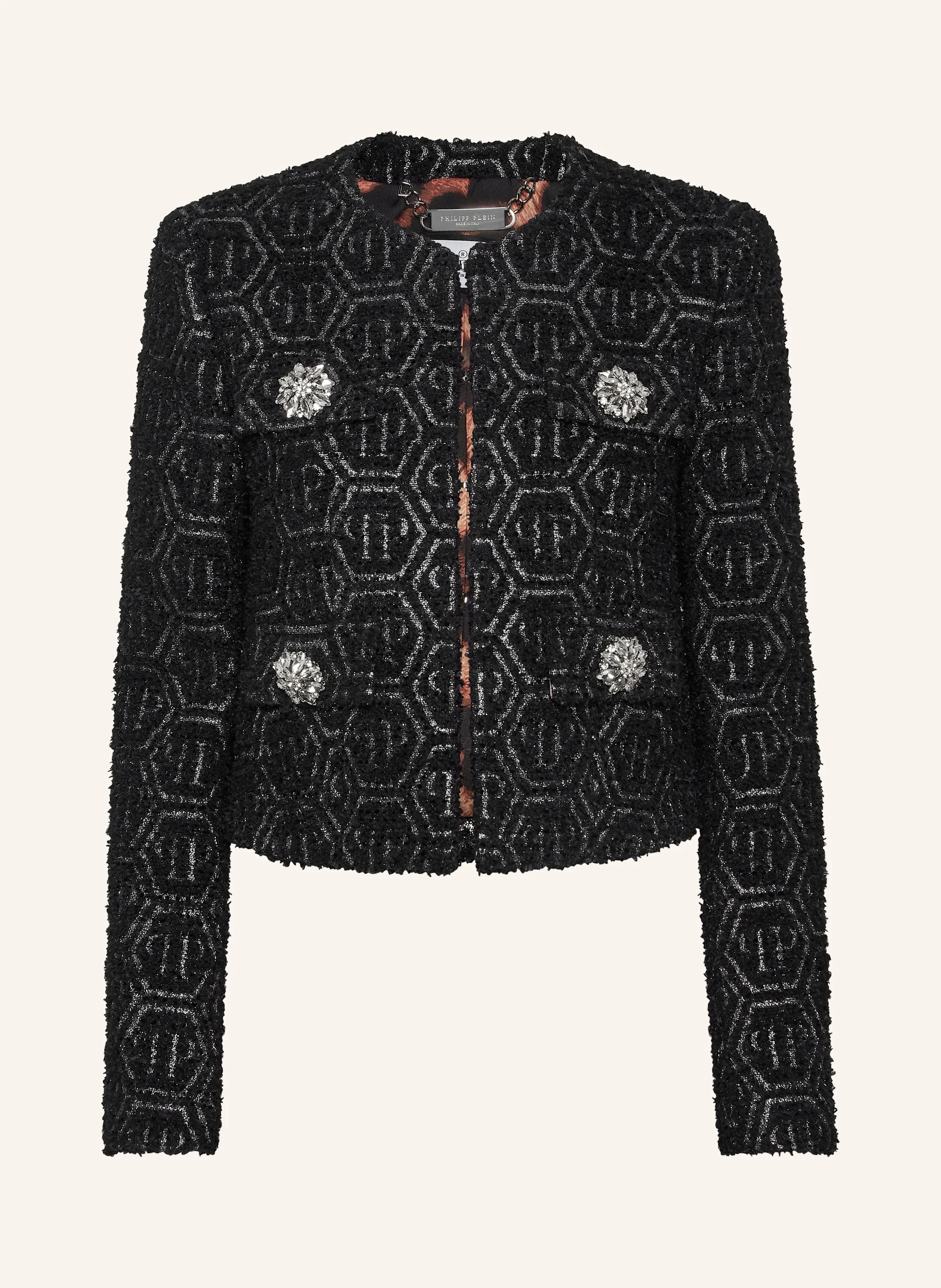 PHILIPP PLEIN Tweed-Jacke mit Gitzergarn MONOGRAM