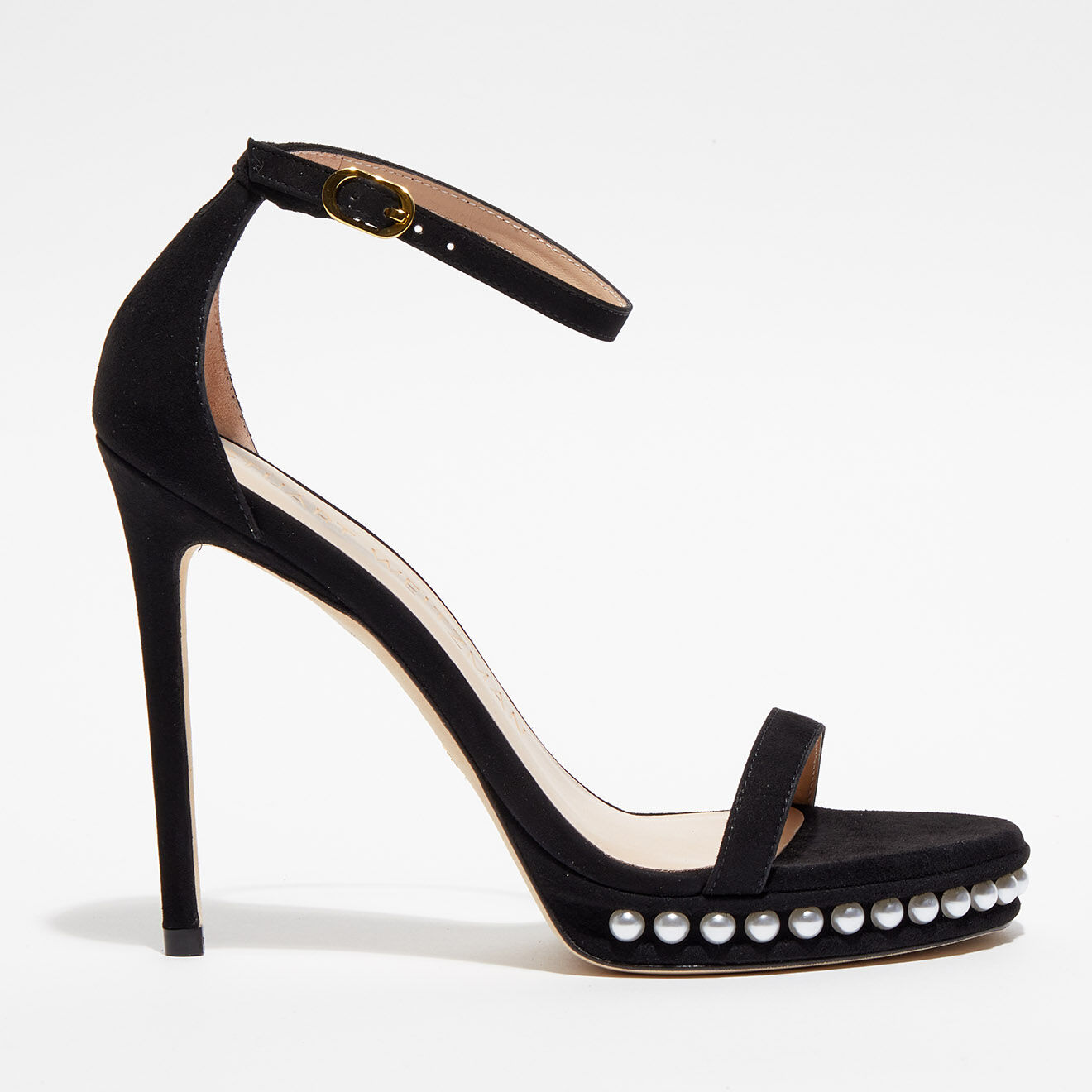 Stuart Weitzman Sandales en Velours de Cuir Nudistdisco Pearl noires - Talon 12 cm