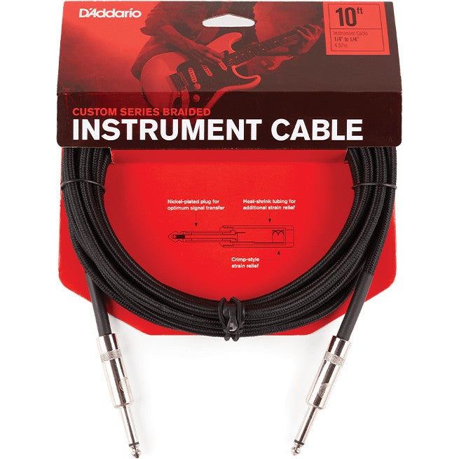 D'Addario PW-BG-10BK Braided instrumentkabel zwart 10ft (3.05 m) recht-recht