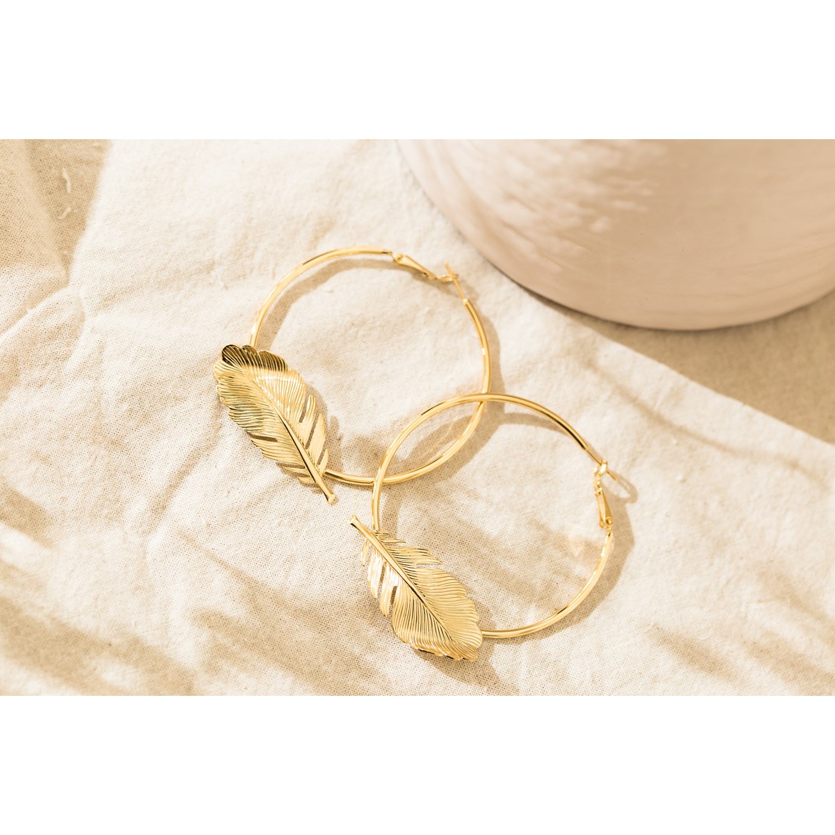 boucles d'oreilles créoles feuilles doré à l'or fin - ZÉPHYR
