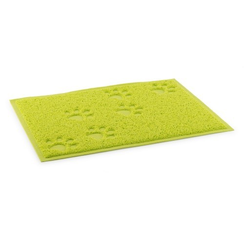 Tapete quadrado antiderrapante com estampa de pata para comedouros, verde