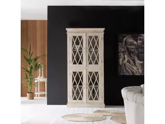 Vitrine blanche faite main en bois et verre 90x40x183